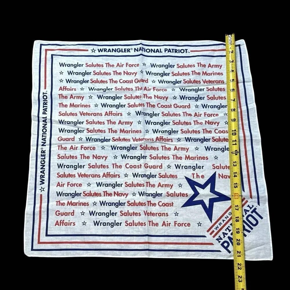 VTG Wrangler National Patriot White Bandana Handkerchief Scarf Military USA NOS